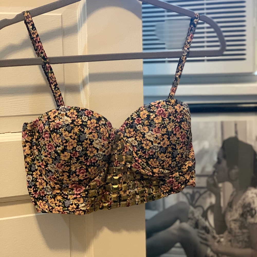 Reverse - Studded Floral Crop Top - Size M